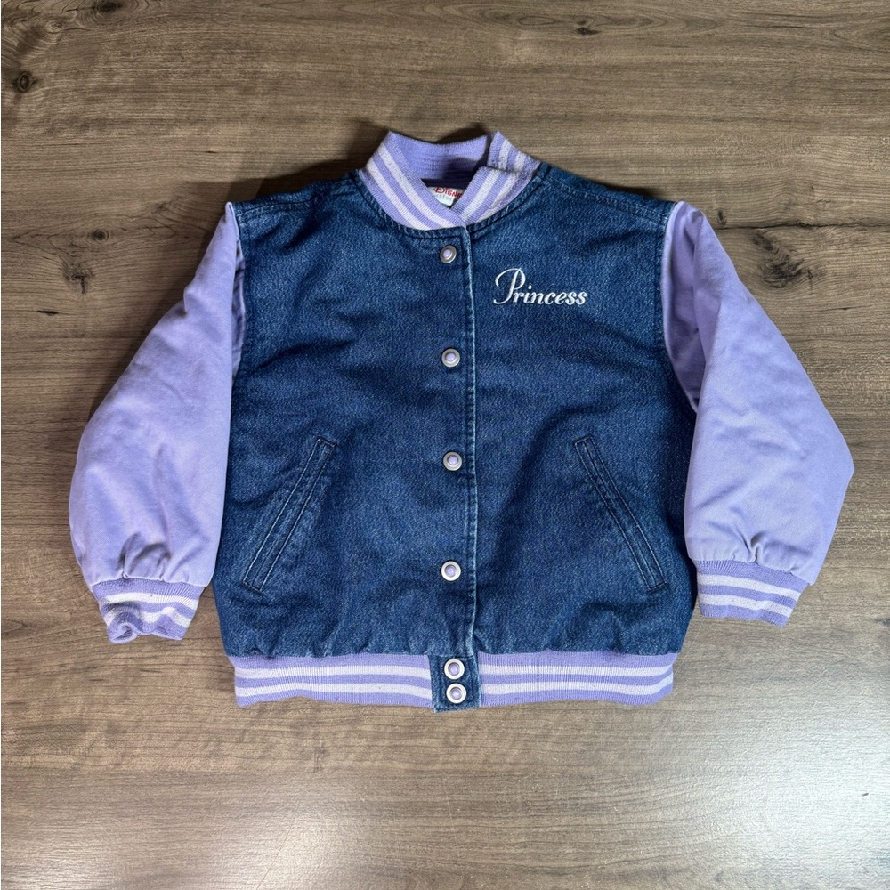 Vintage Disney Store Varsity Denim Embroidered Princess Belle Floral Jacket 4/5
